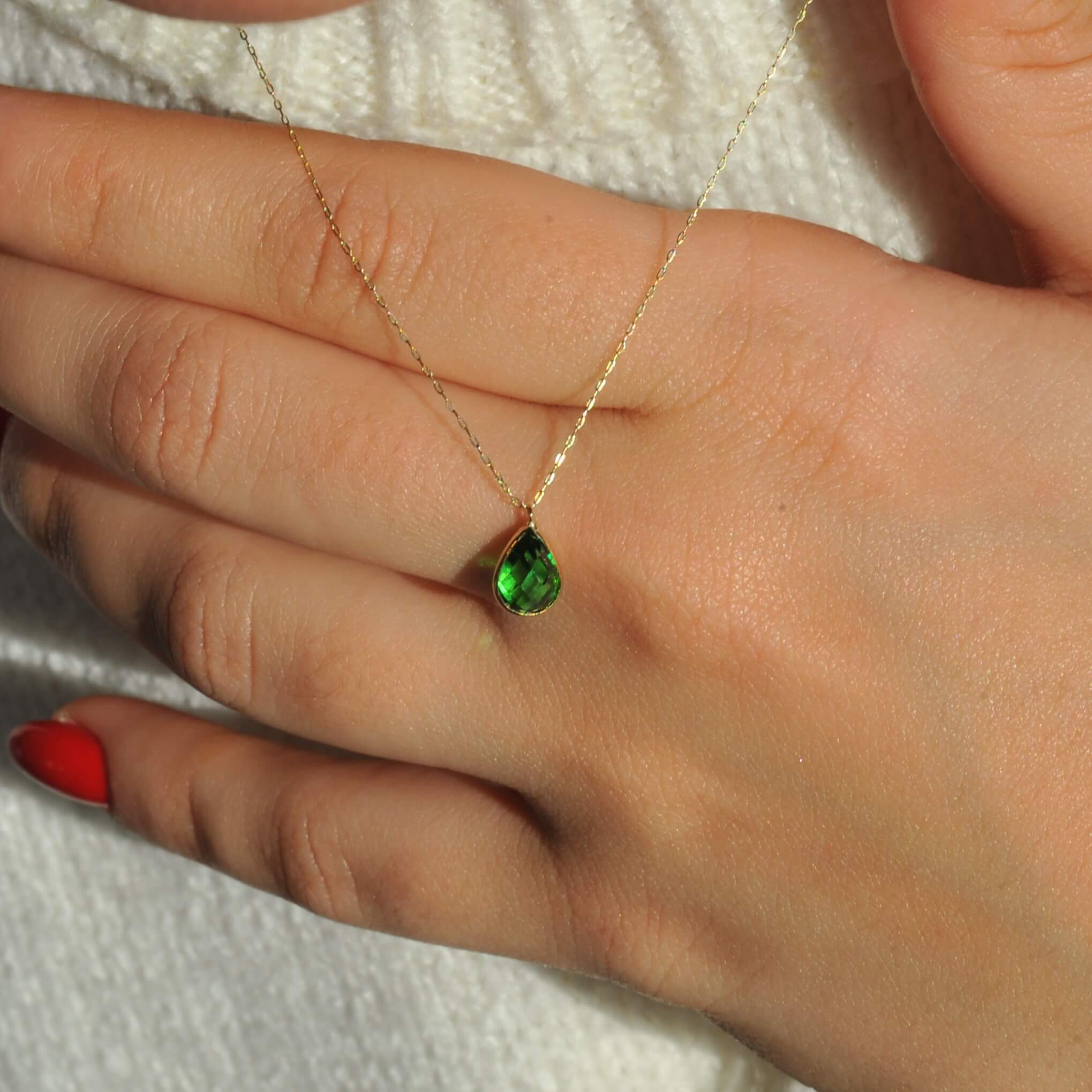 14K Real Gold Emerald Necklace